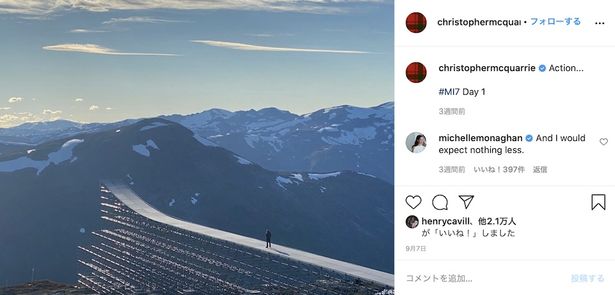 クリストファー・マッカリー監督のInstagramに投稿された、「M:I」シリーズ最新作のメイキング画像