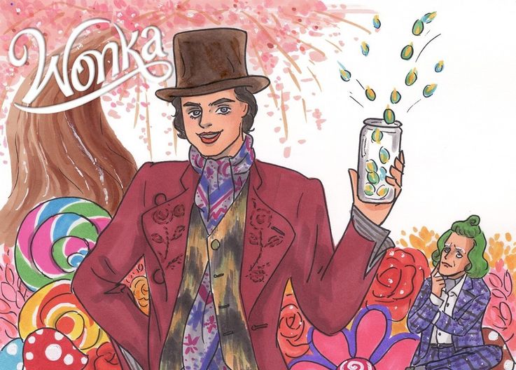 石川三千花らイラストレーターによる『ウォンカとチョコレート工場のはじまり』のイラストを公開。あなたも描いてみよう！