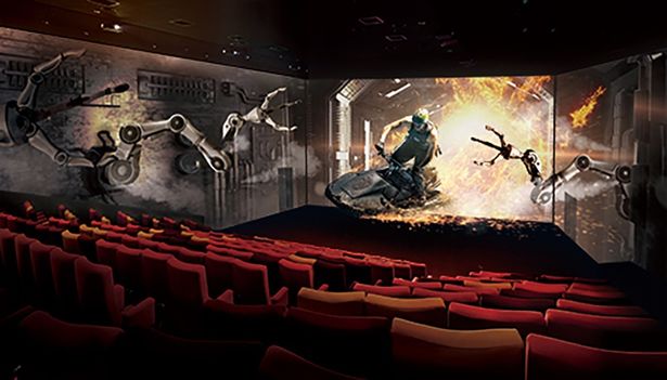 3面のスクリーンで270度の視界すべてで映画を楽しむことが出来るドルビーアトモス