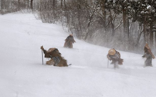 良策が吹雪に遭う過酷なシーンも