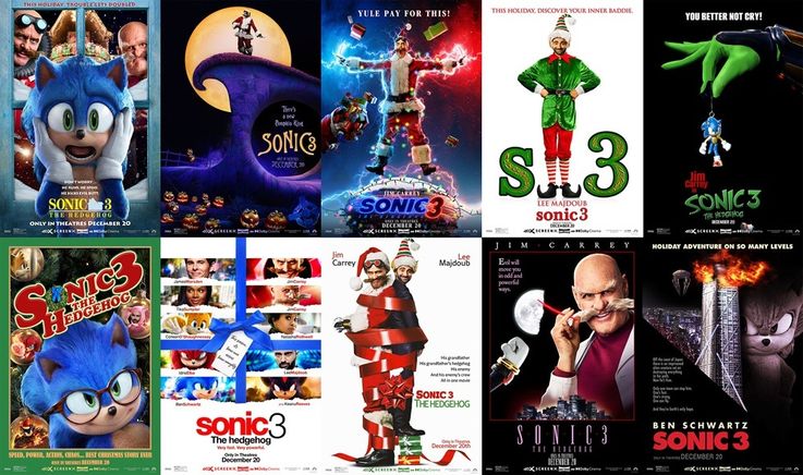 『ソニック × シャドウ TOKYO MISSION』とクリスマスの名作たちとのパロディポスター