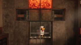 装置に入れられたニワトリの上に溶岩がなだれ込む溶岩チキン