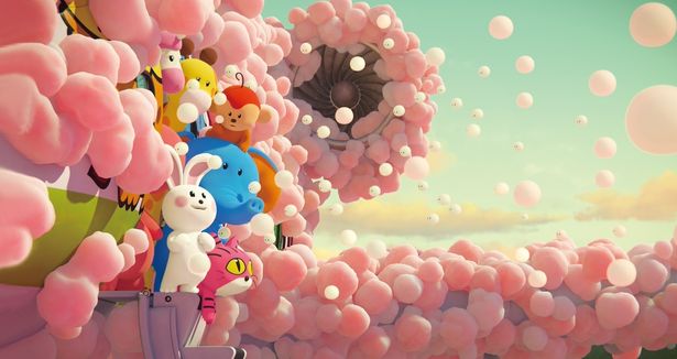 「たべっ子どうぶつ」のモフモフ感とわたあめたちのふわふわ感がスクリーンいっぱいに広がる！