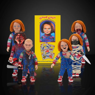 チャッキー軍団などホラー作品のお人形が大集合！(「チャッキー/ グッドガイ 7インチスケール アクションフィギュア ブラインドボックス トレーディングフィギュア: 12個入りBOX」)