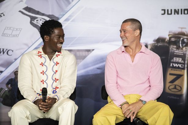 メキシコプレミアでの会見に登壇したブラッド・ピットとダムソン・イドリス