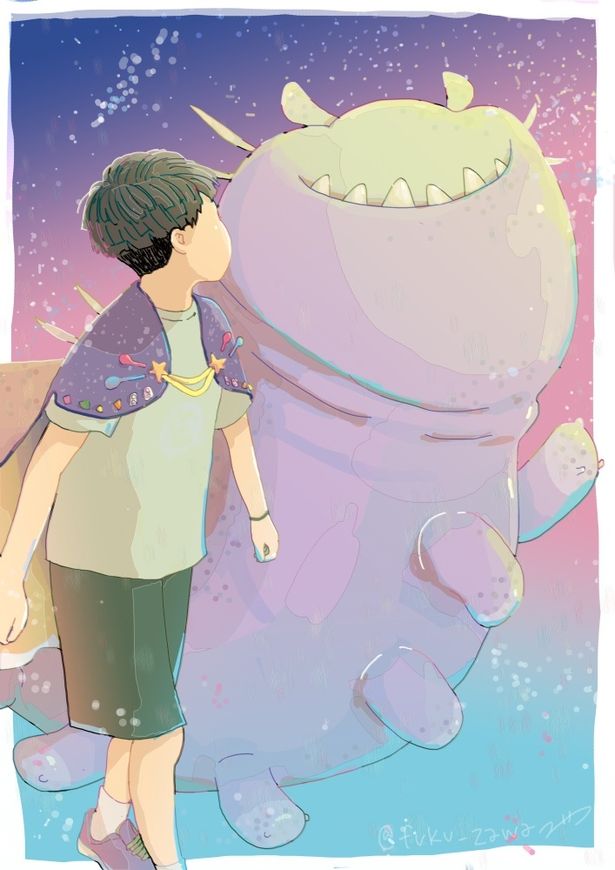 【写真を見る】優しい色遣いに心がほっこり。エリオとグロードンの絆を感じる、フクザワ描きおろしイラスト