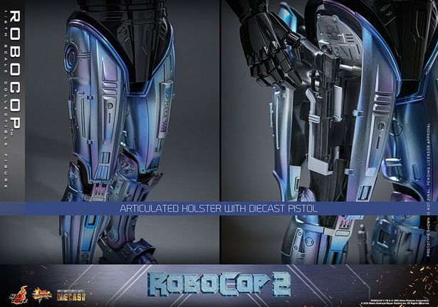 大腿部の開閉など細かなギミックがうれしい(「【ムービー・マスターピース DIECAST】『ロボコップ2』1/6スケールフィギュア ロボコップ」)