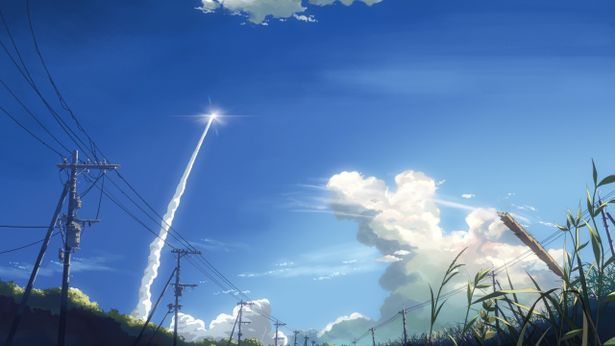 青空をまっすぐ登っていくロケット(『秒速5センチメートル(2007)』)