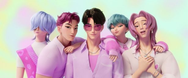 デーモンたちが人間の姿となり、KPOPアイドルグループ「サジャ・ボーイズ」としてハントリックスの前に現れる