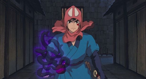 アシタカがサンとエボシを止めようとする