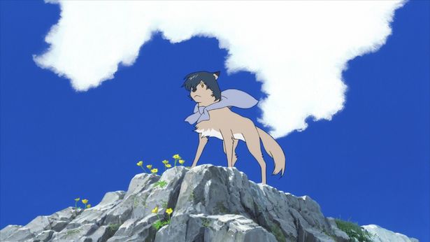 雨は老アカギツネから、野生の世界で生きていくことを学ぶ(『おおかみこどもの雨と雪』)