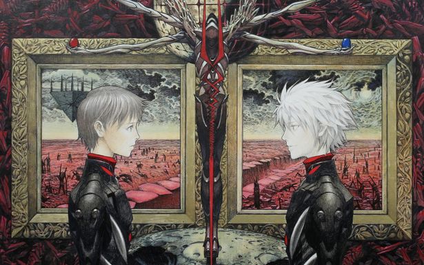 【写真を見る】向き合うシンジとカヲルの構図が美しい…『エヴァンゲリオン』シリーズをはじめ多くの作品から画集に収録