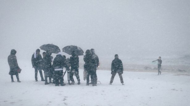 大雪の中での撮影風景