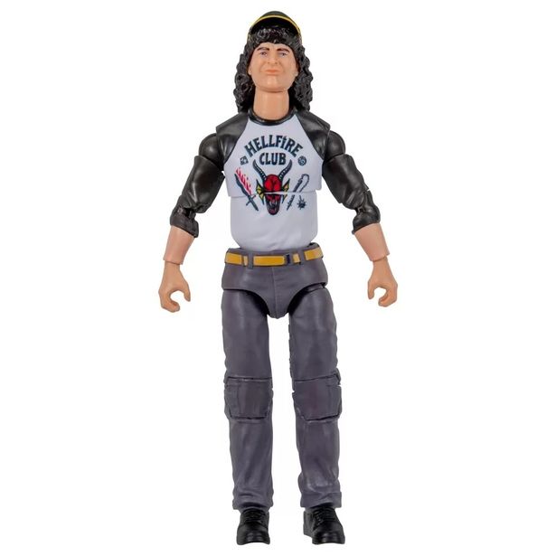 ヘルファイア・クラブのロゴが際立つダスティンのフィギュア(「『ストレンジャー・シングス 未知の世界』【裏側の世界】6インチ・コレクションフィギュア シリーズ1 ダスティン」)