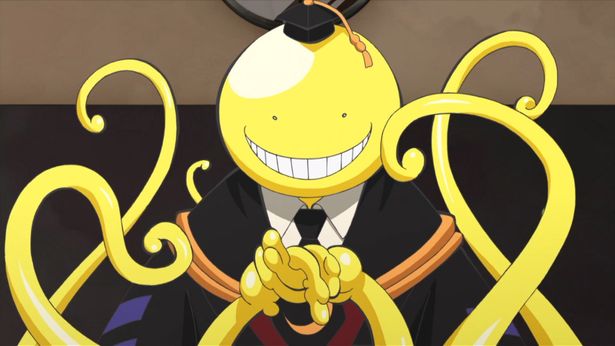 【画像を見る】E組の生徒たちに、自分を殺すための暗殺術を教える殺せんせー(「暗殺教室」第1期)