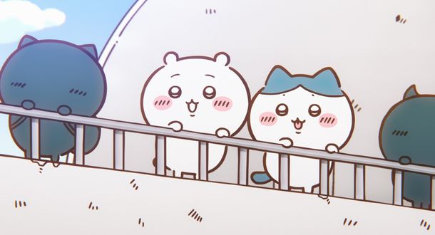 ある島へ向かうため、船に乗り込み、ワクワクが止まらない様子のちいかわとハチワレ