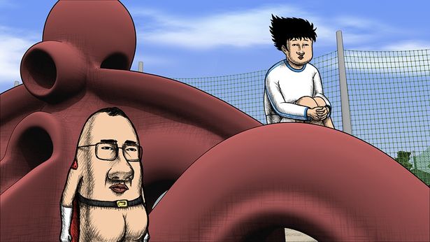 シュールなイラストとストーリーでYouTubeなどで話題を呼んだ「おしり前マン」