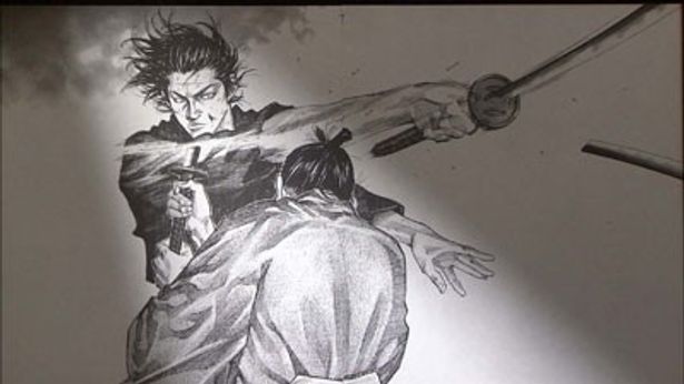 剣を振り回す武蔵の迫力がイラストからも伝ってくる！