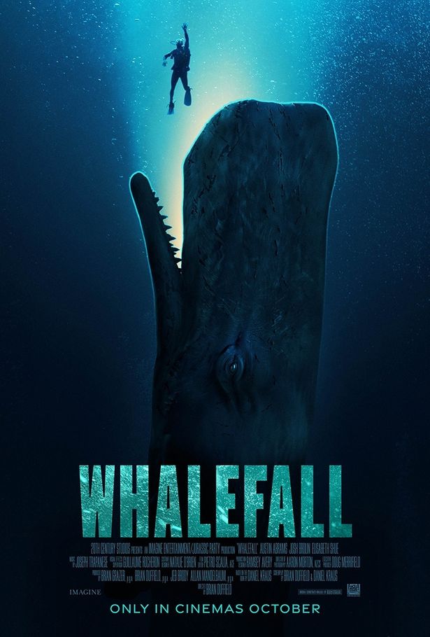 いまにもダイバーを捕食しようというクジラをとらえた『クジラに落ちた男』ポスタービジュアル
