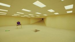 なにもない無人のオフィス風の空間がどこまでも続き、観る者に違和感や不気味さを与える『バックルームズ』