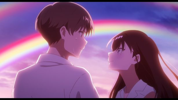 和希と七緒が虹を眺めるシーンを劇伴もドラマチックに盛り上げる