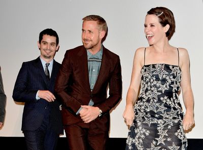 舞台挨拶を行うライアン・ゴズリング、クレア・フォイ、デイミアン・チャゼル監督