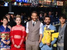 名探偵ピカチュウ役のライアン・レイノルズ、ティム役のジャスティス・スミス、ルーシー役のキャスリン・ニュートンが来日