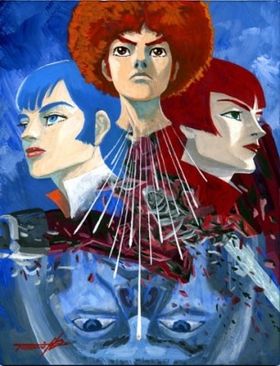 アフロヘアーのユウキ・コスモ(中)など、登場人物たちの奇抜な髪型やファッションにも注目