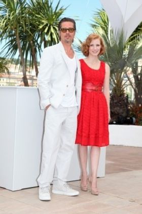 『ツリー・オブ・ライフ』の記者会見に出席した、ブラッド・ピットとジェシカ・チャステイン