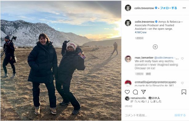 コリン・トレボロウ監督がInstagramで公開したスタッフの様子 