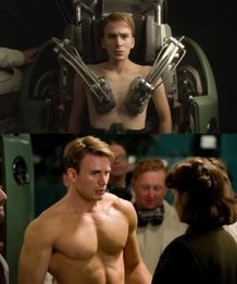 もやしっ子からをマッチョへ大変貌を遂げる主人公のスティーブ・ロジャース。演じるのはクリス・エヴァンスだ