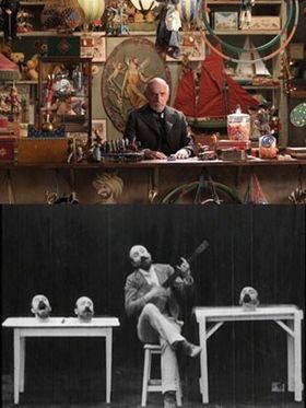 『ヒューゴの不思議な発明』劇中で登場する老人ジョルジュ(上)と、特殊撮影で映画の新境地を切り拓いたジョルジュ・メリエス(下)