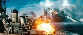 第二次世界大戦で活躍した米戦艦ミズーリの実物が使用された。エイリアンとのバトルシーンは必見！