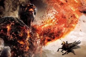 歩く火山のクロノスと戦うペルセウス