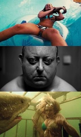 7月14日(土)に公開の過激作『ピラニア リターンズ』(上)、『ムカデ人間2』(中)、『シャーク・ナイト』(下)