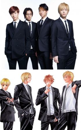 CRUDE PLAYのメンバーを演じる、左から水田航生、窪田正孝、浅香航大、三浦翔平