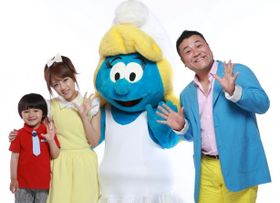 『スマーフ2 アイドル救出大作戦！』の日本語吹替版声優となった五十嵐陽向、高橋みなみ、山崎弘也(左より)