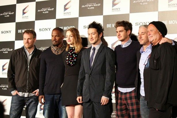 【写真を見る】『アメイジング・スパイダーマン2』来日記者会見にてアンドリュー・ガーフィルドらが登壇