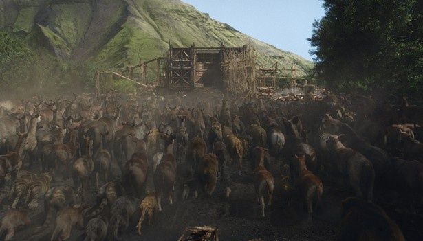 完成した箱舟に動物たちが乗り込むシーンの迫力は圧巻！