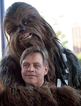 チューバッカとルーク・スカイウォーカーを演じたマーク・ハミル