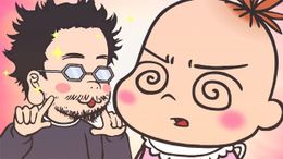 偏食家で風呂ギライの夫・庵野監督（カントクくん）と、2頭身の安野モヨコ（ロンパース）のオタク生活が描かれる『監督不行届』（第拾拾弐話『この⼄女野郎』より）