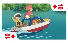 ボートに乗り込むポニョと宗介。大冒険に出発！
