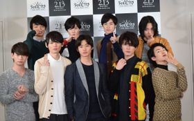 映画「ライト☆光クラブ」に出演する池田純矢、古川雄輝、野村周平、間宮祥太朗、松田凌(前列左から)、岡山天音、柾木玲弥、戸塚純貴、藤原季節(後列左から)