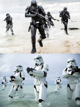 黒いボディのデス・トルーパー(上)と、白いボディのストームトルーパー(下)の場面写真