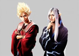 山崎演じる妖魔界を統べる最強の妖怪“エンマ大王”、そして斎  藤工演じるエンマ大王の側近“ぬらりひょん”