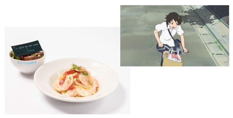 真琴が届けてくれた桃をふんだんに使った 桃とトマトの冷製パスタ ※時かけカフェ限定サラダボウル付 (税込1814円)